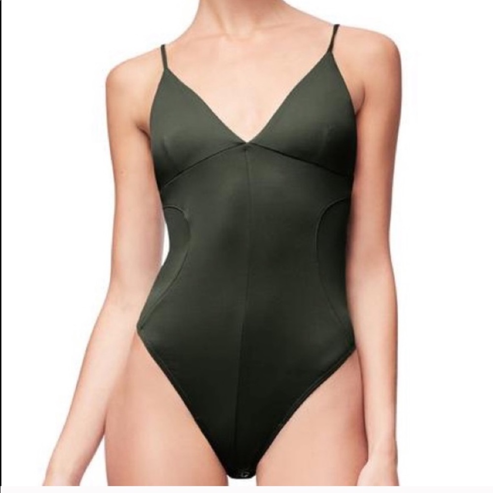 Good American Not So Basic Cami Bodysuit Olive 2 M